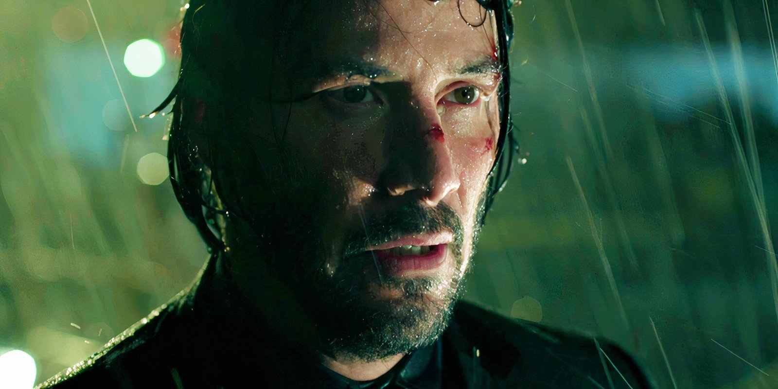 Keanu Reeves in the rain as John Wick in John Wick