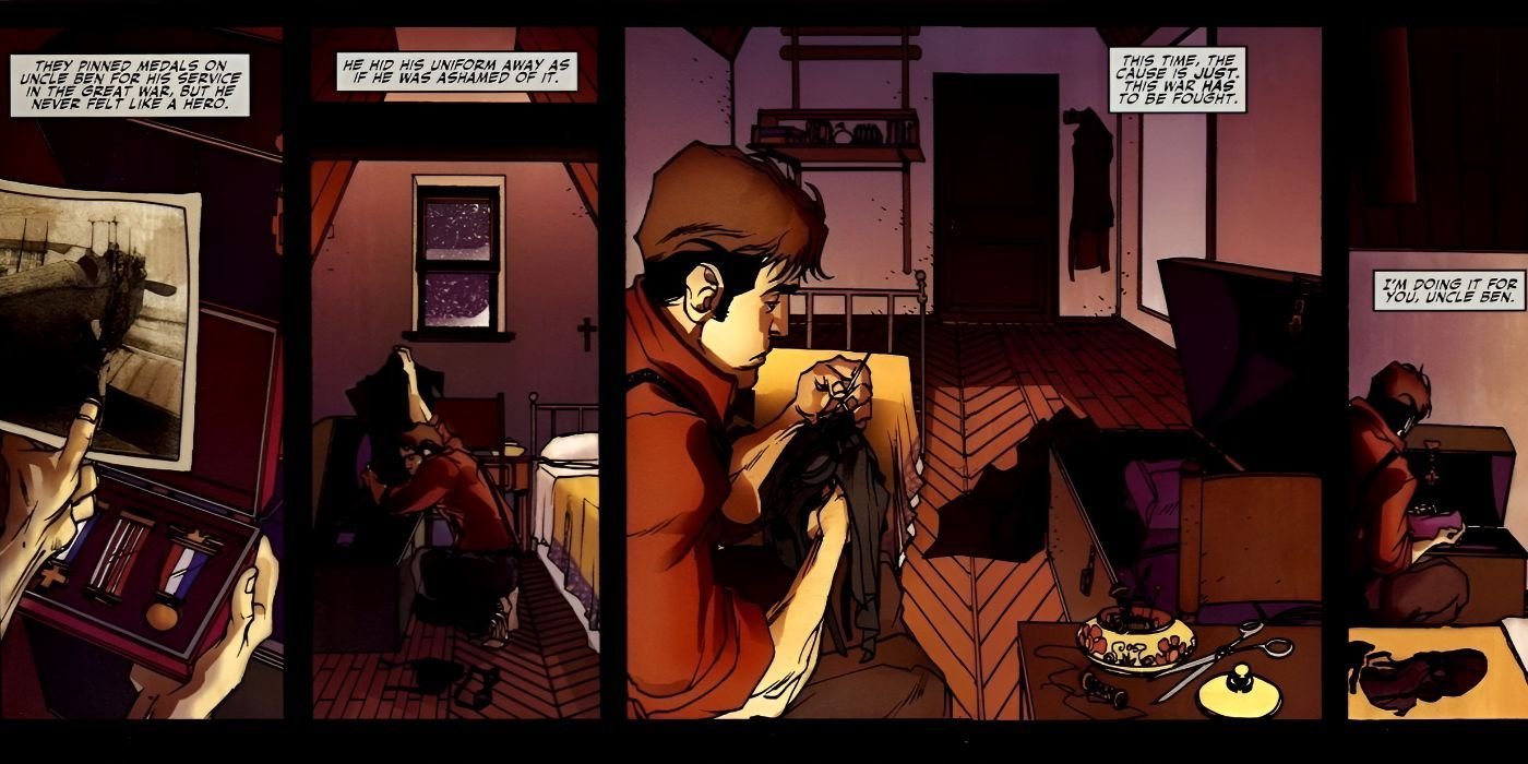 Spider-Noire Makes His Costume Using Uncle Ben's War Uniform