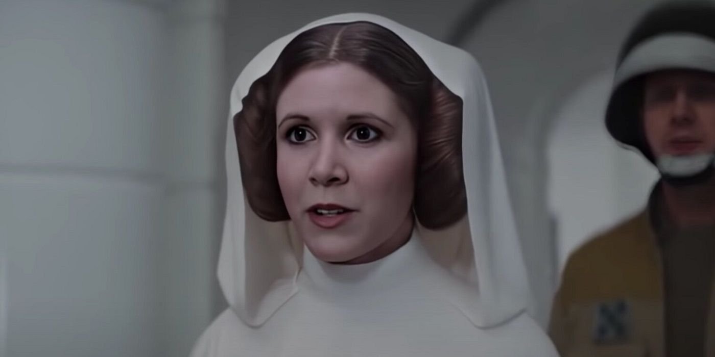 Princess Leia appears at the end of Rogue One: A Star Wars Story in her A New Hope look