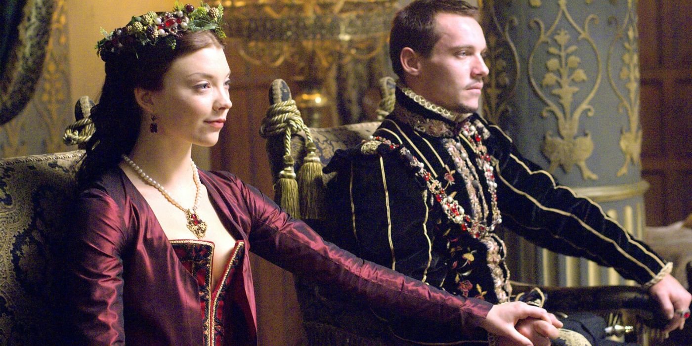 Anne Boleyn and Henry sitting on their thrones in The Tudors