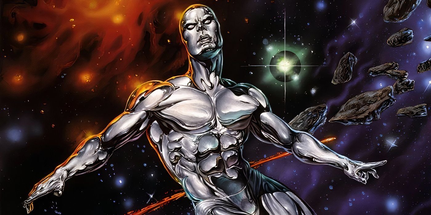 The Silver Surfer soaring through the cosmos.