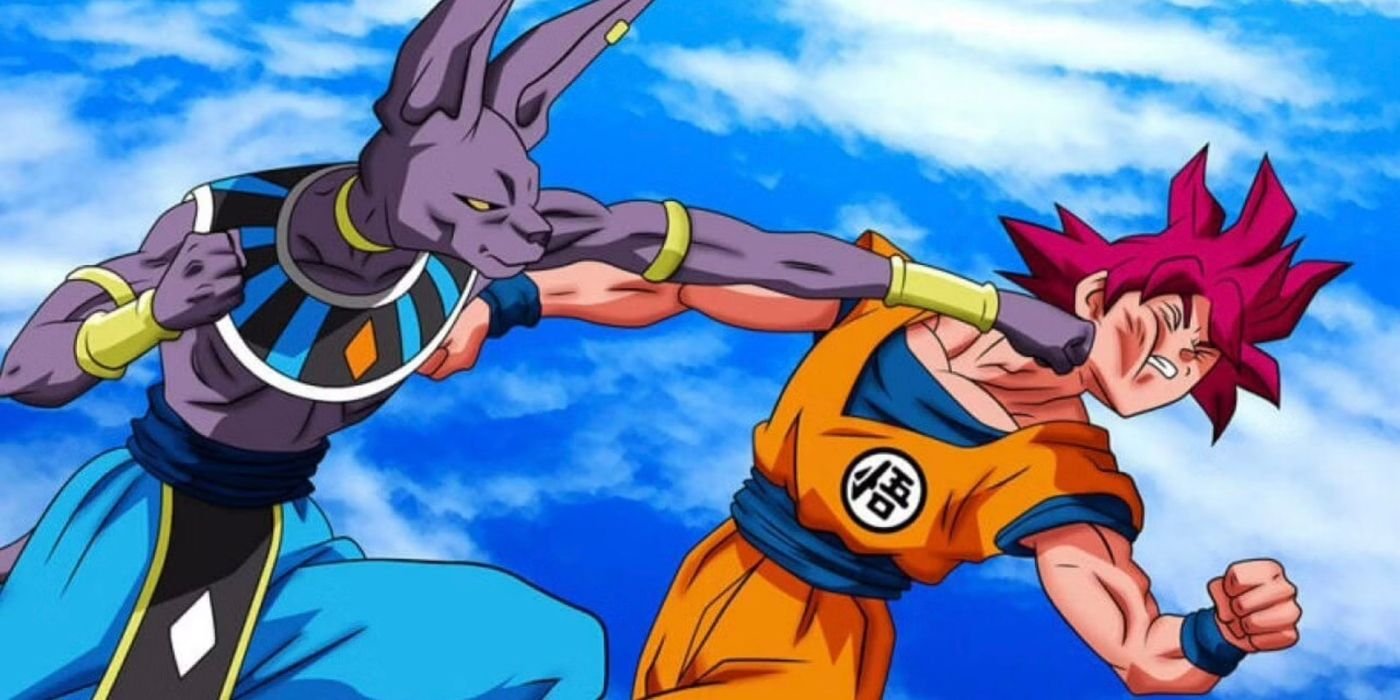 Dragon Ball Super's Beerus punching Goku in the face.