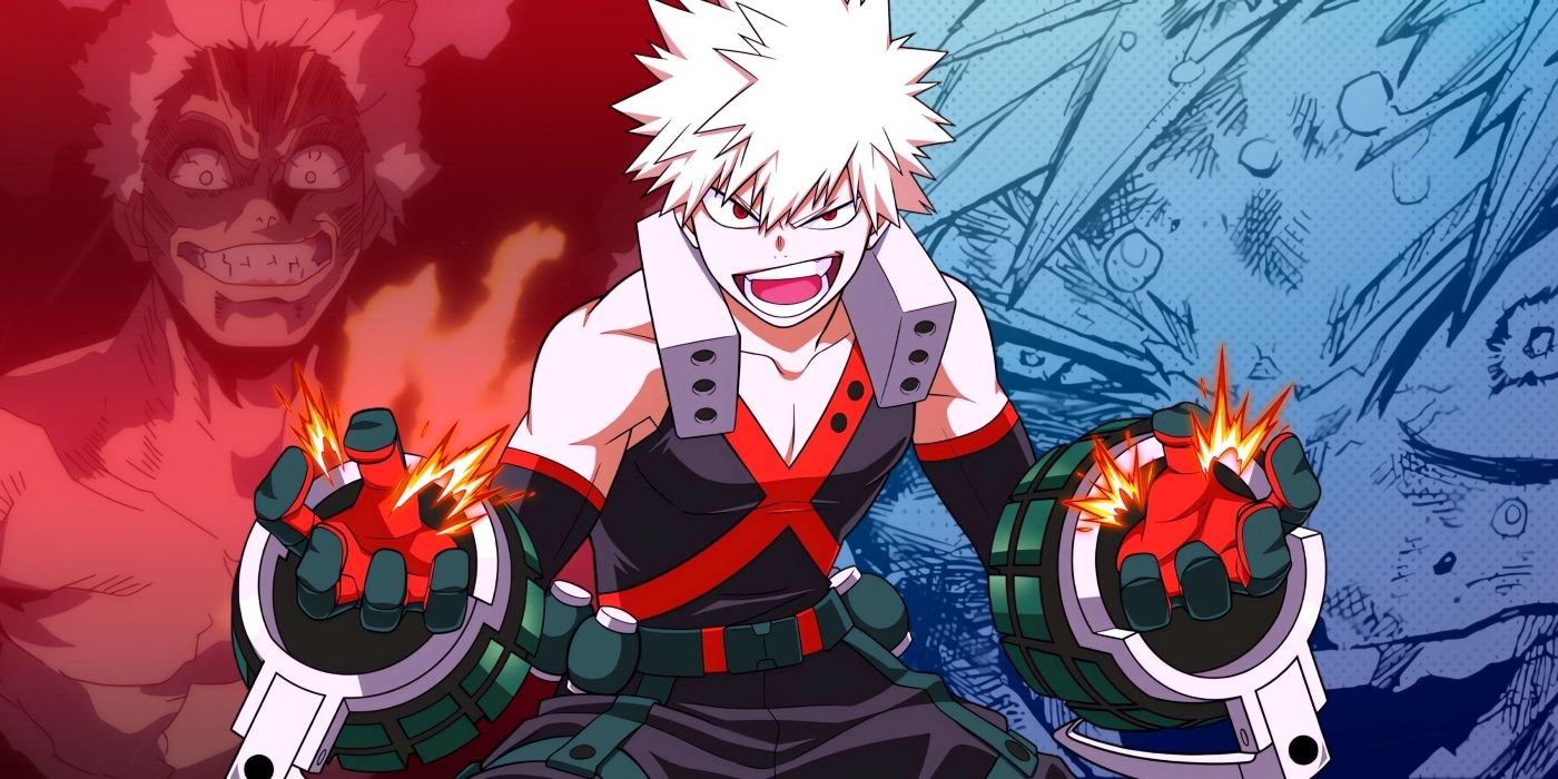 My Hero Academia's Creator Reveals the Disturbing Origin of All For One's Real Name 2 Bakugo in a fighting stance, preapred for a battle. Behind them, All For One and Bakugo during their fight can be seen.