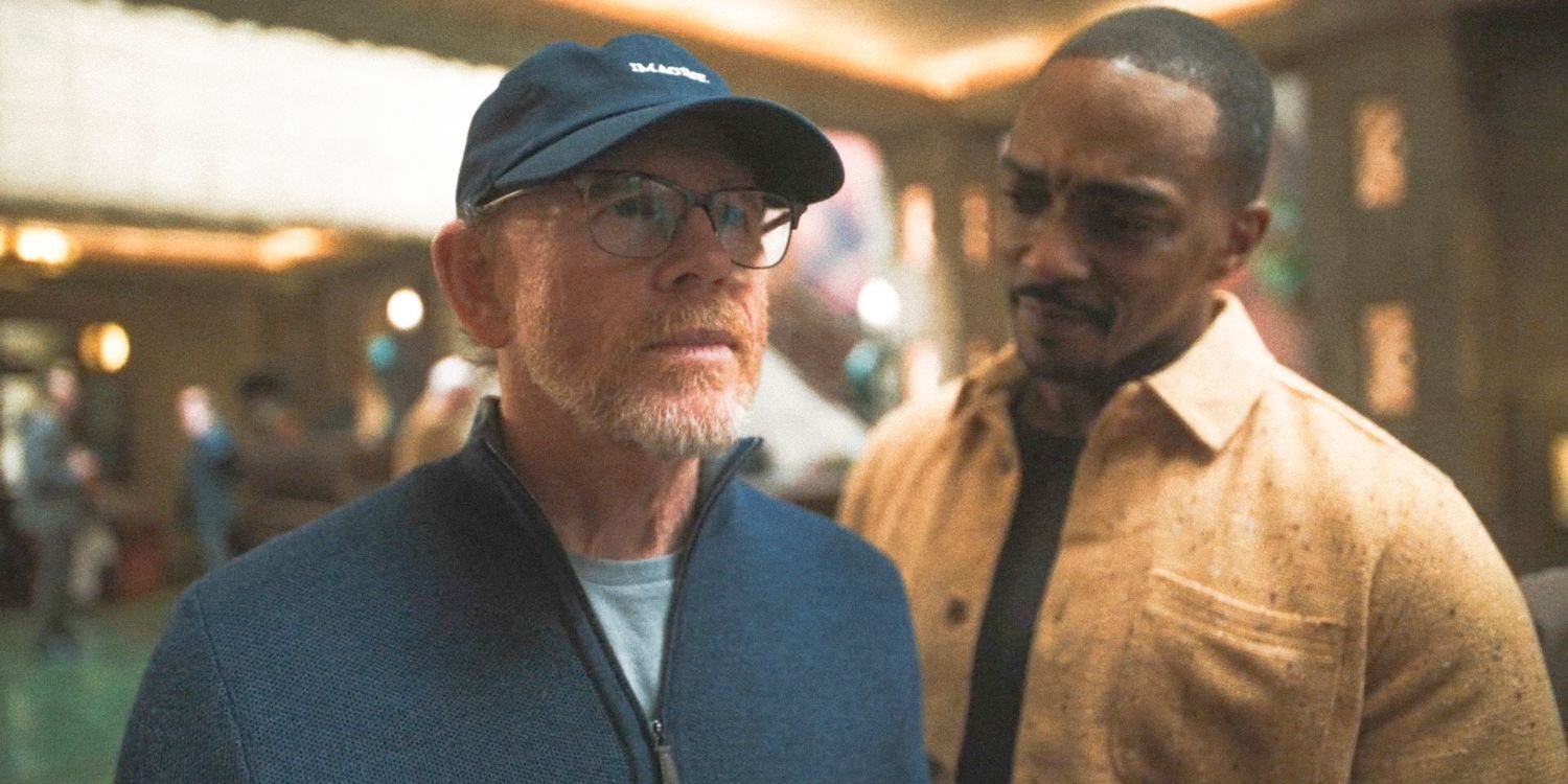 Ron Howard with Anthony Mackie in the background in The Studio Season 1 Episode 3