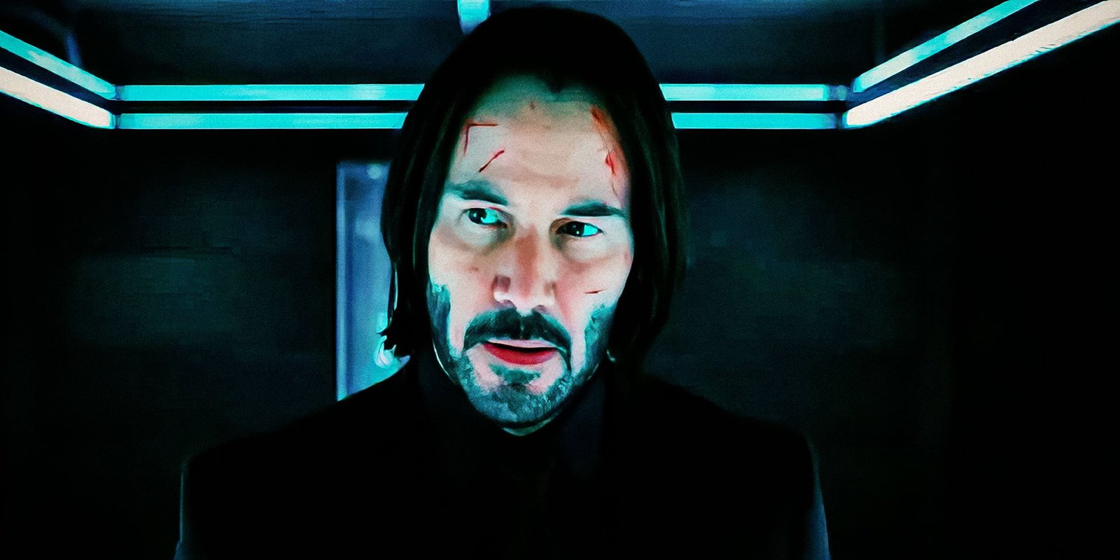 John Wick with several cuts on his face