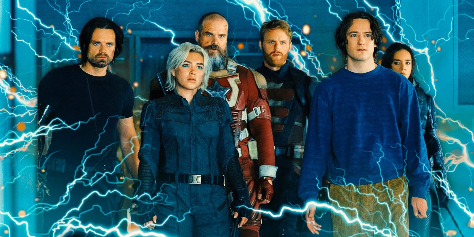 Thunderbolts Team in Front of Lightning Bolts