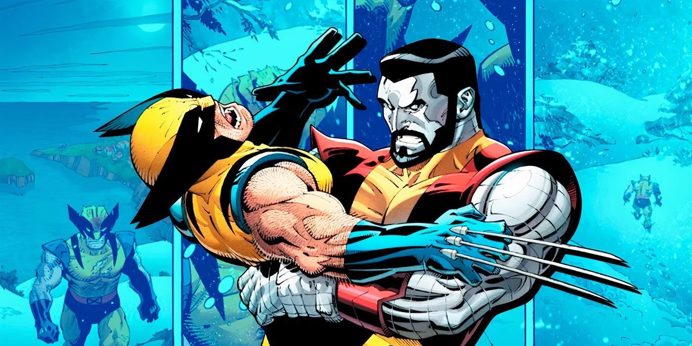 Colossus squeezing Wolverine.