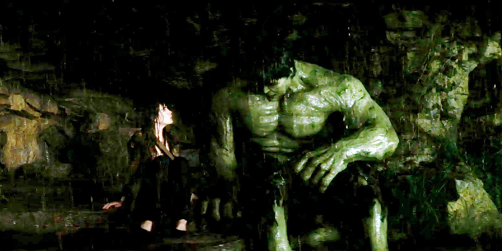 The Hulk sits in a cave with Betty Ross in The Incredible Hulk