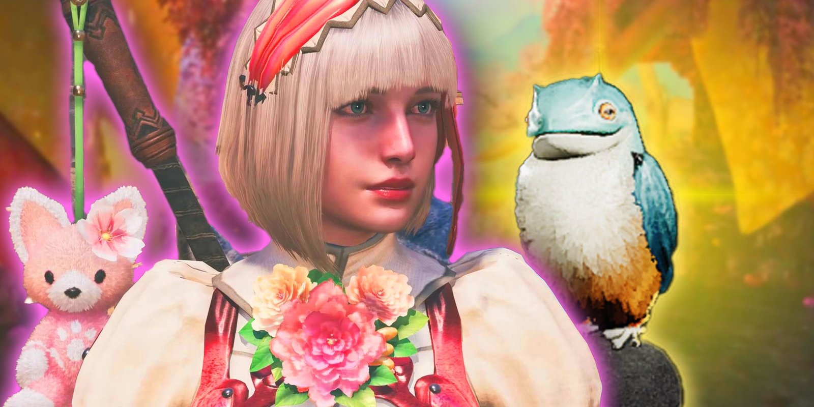 Monster Hunter Wilds Butterfly Armor next to Amstrigian Headgear