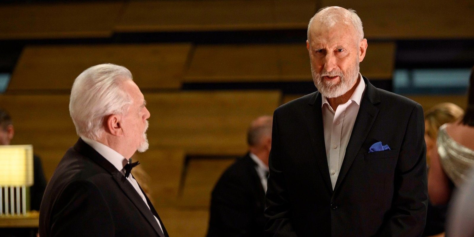 Ewan (James Cromwell) and Logan (Brian Cox) talking to one another in Succession
