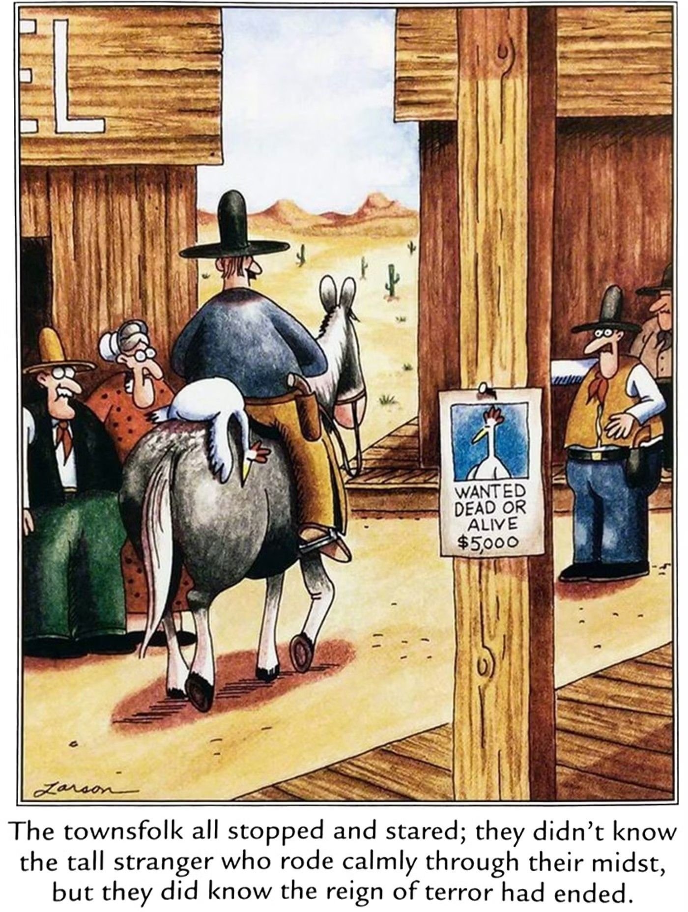 far side cowboy shoots chicken