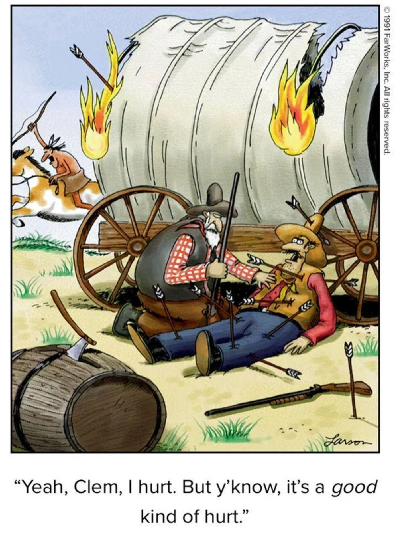 far side injured cowboy comic
