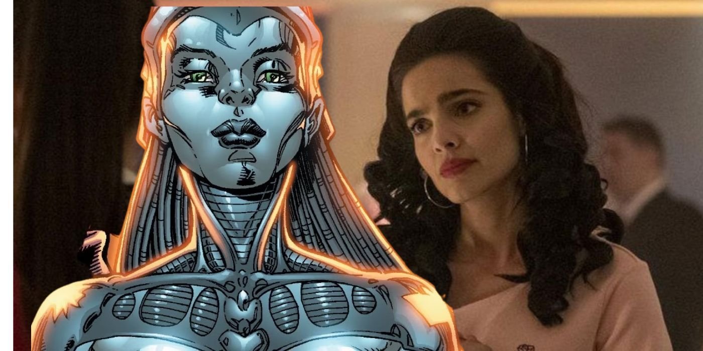 A split image of María Gabriela de Faría and The Engineer from DC comics