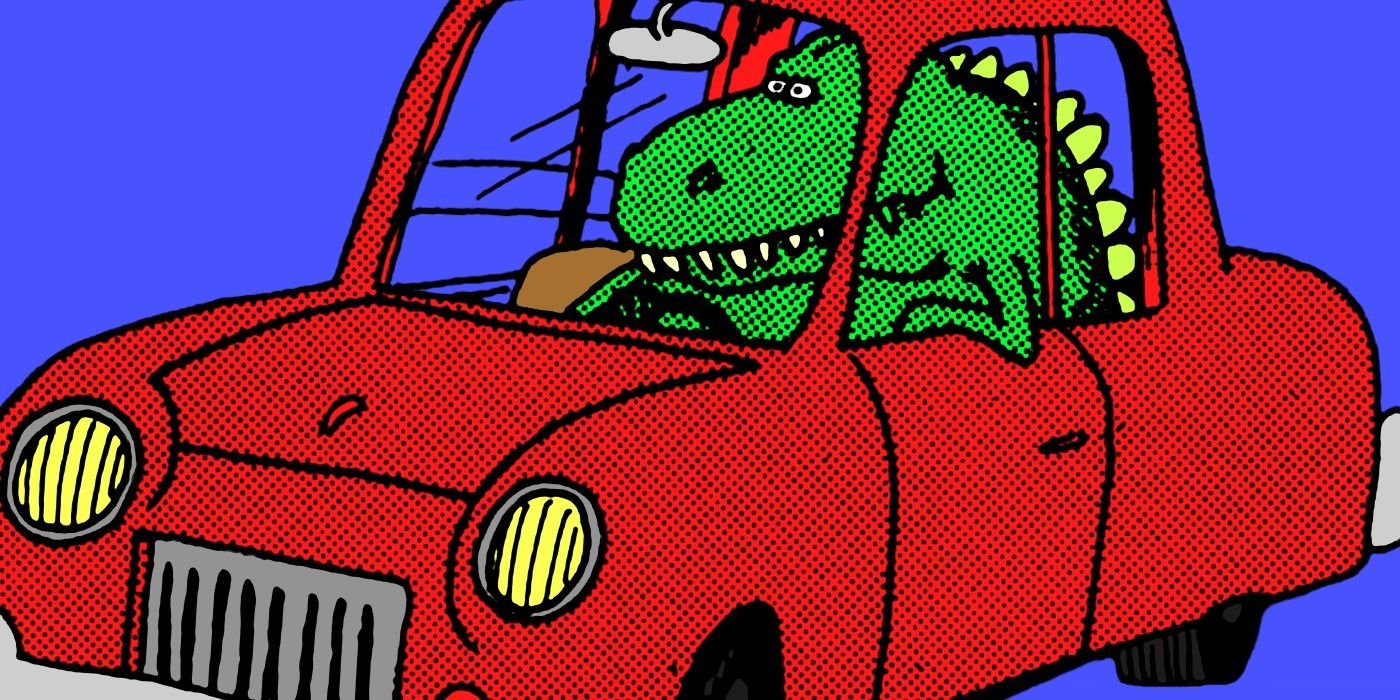 10 Funniest Far Side Comics That Will Change How You See Ghosts 13 far side dinosaur in car