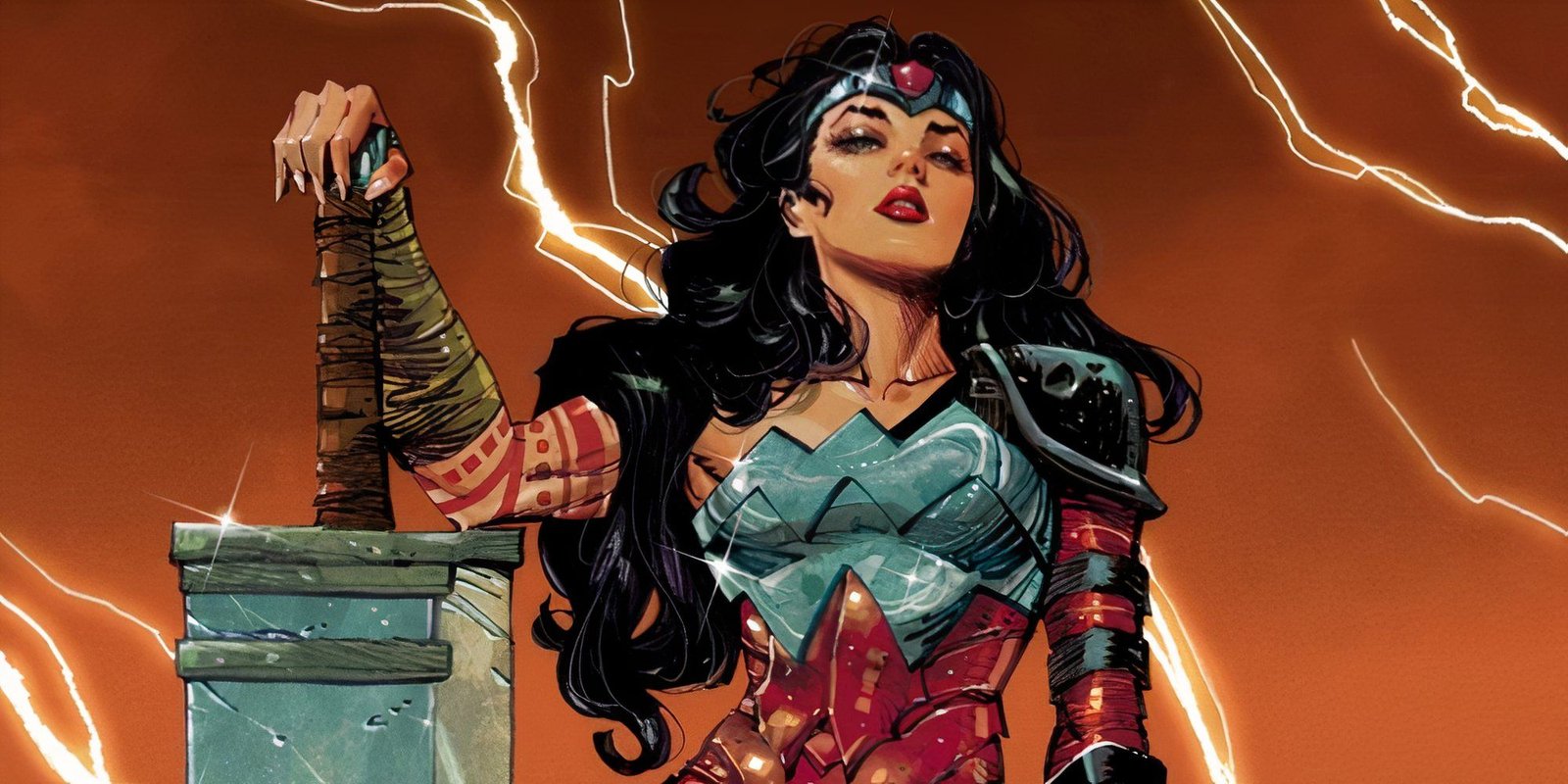 How DC Undermined Wonder Woman By Villainizing Her Legacy 9 Comic book art: Absolute Wonder Woman looks down at the reader while leaning on her giant sword.