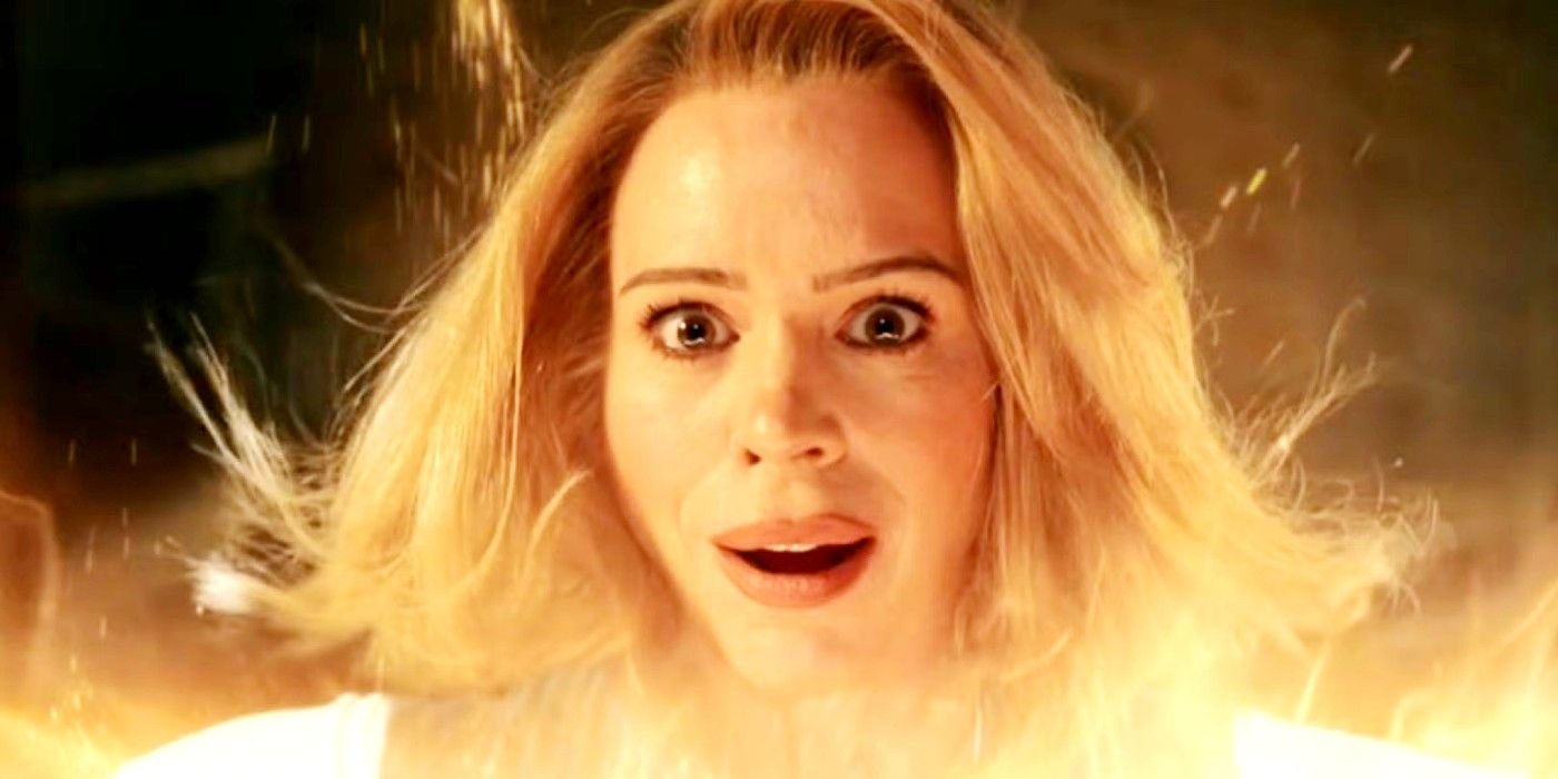 Billie Piper as the Sixteenth Doctor regenerating in Doctor Who.