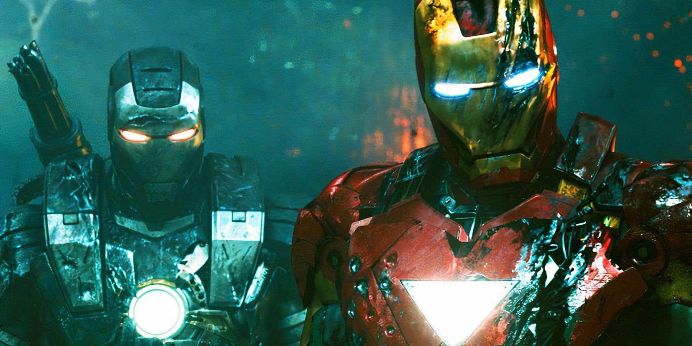 Rhodey's War Machine and Tony Stark's Iron Man in the final battle of Iron Man 2
