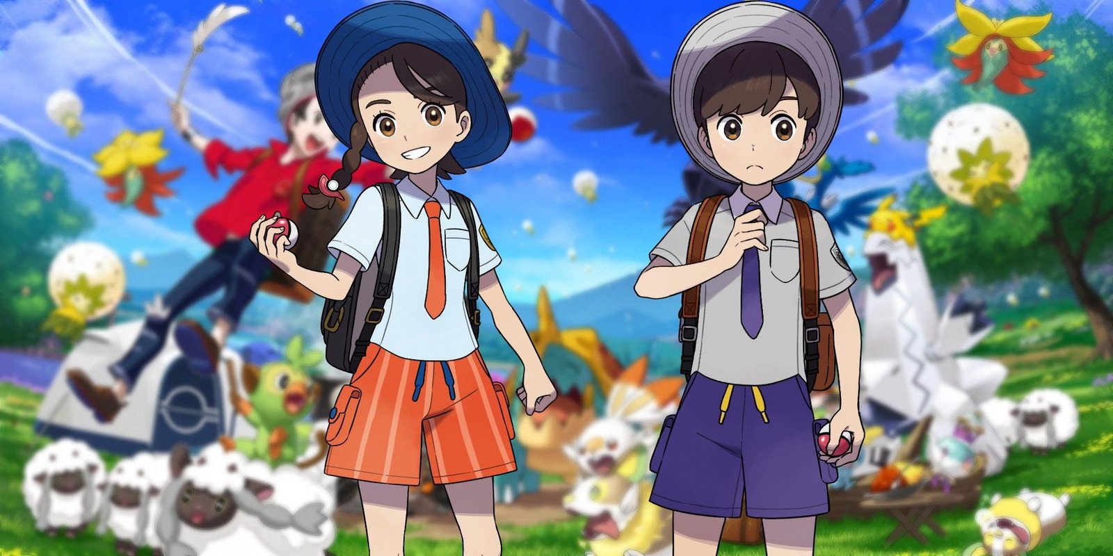 After Seeing The "Worst" Mainline Pokémon Game's Metacritic Score, I'm Here To Defend It 4 Pokémon protagonists Juliana and Florian in front of a blurred picnic scene from Pokémon Sword and Shield's Galar.