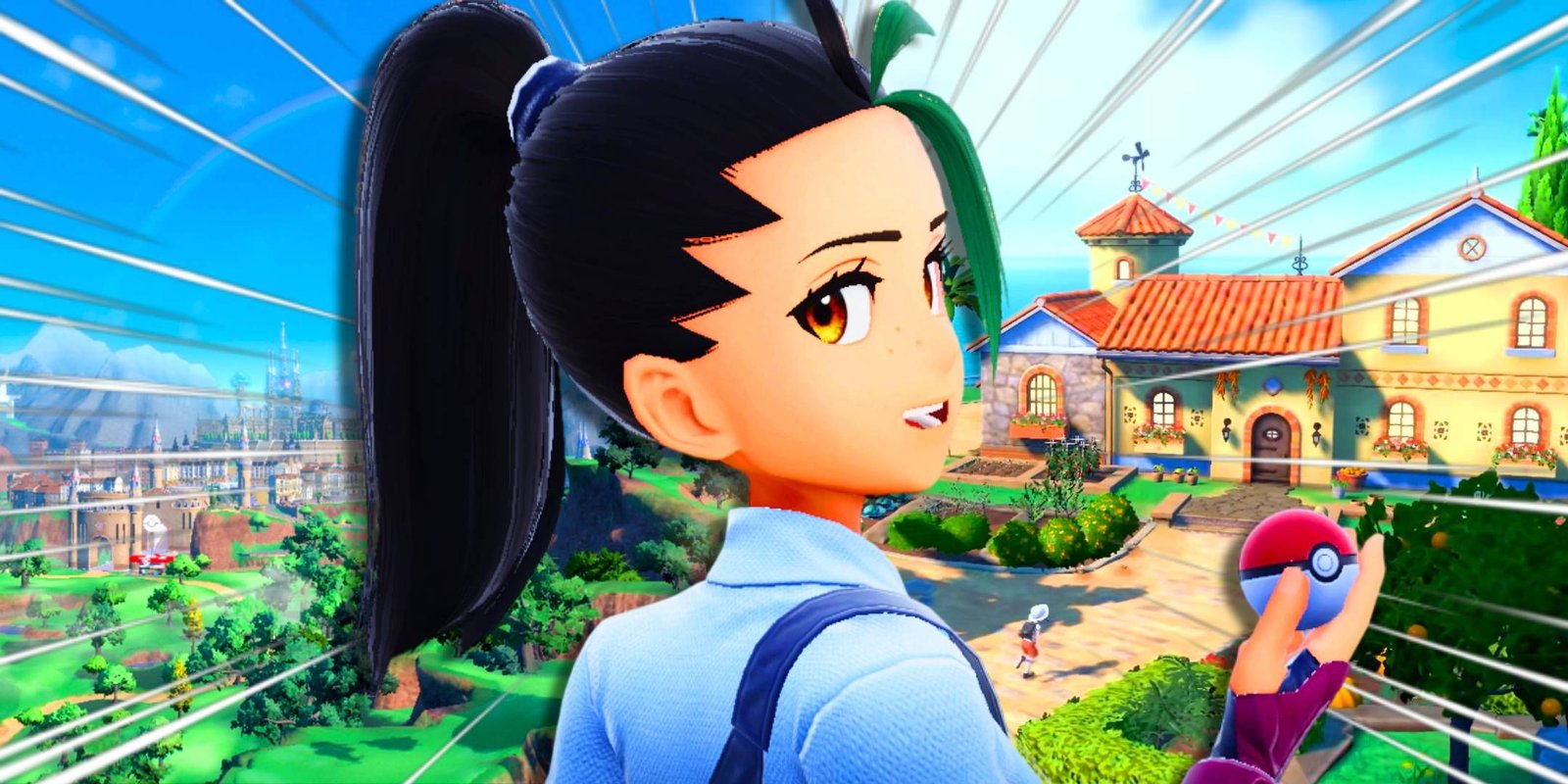 After Seeing The "Worst" Mainline Pokémon Game's Metacritic Score, I'm Here To Defend It 6 Nemona from Pokemon Scarlet and Violet smiling while holding a Poke Ball with gameplay behind her.
