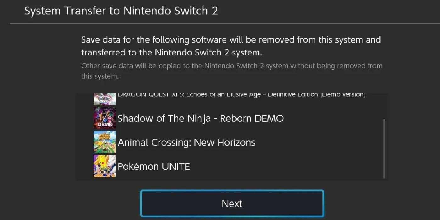Nintendo Switch 2 tranferring game save data for different Switch titles