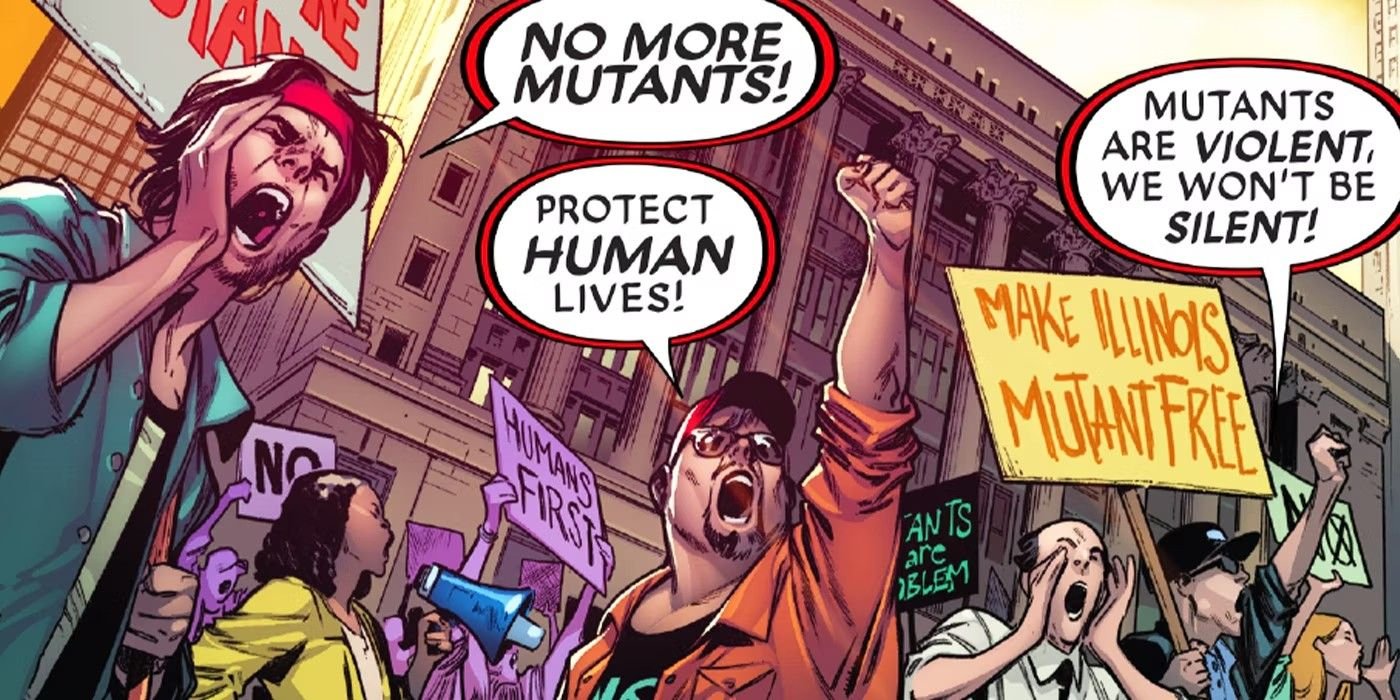 friends of humanity protesting mutants in Marvel x-men comics