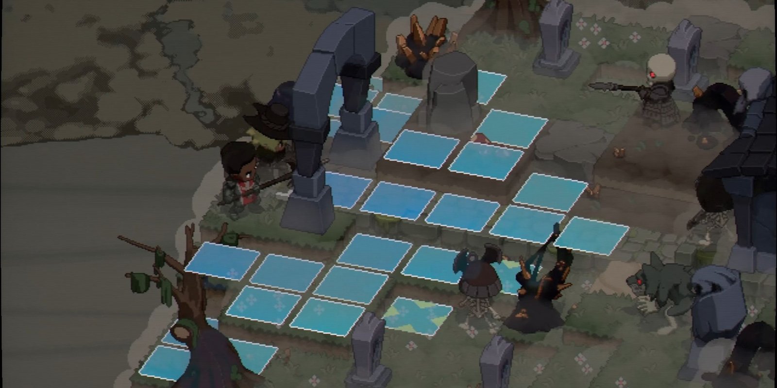 Never's End's tactical tiles are highlighted in an arena.