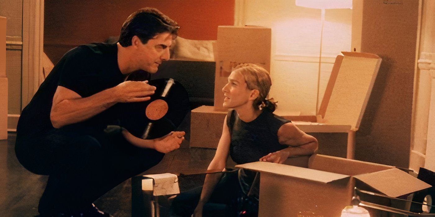 Carrie Bradshaw (Sarah Jessica Parker) and Mr. Big (Chris Noth) in Big's empty apartment in Sex and the City; season 4, episode 18, 