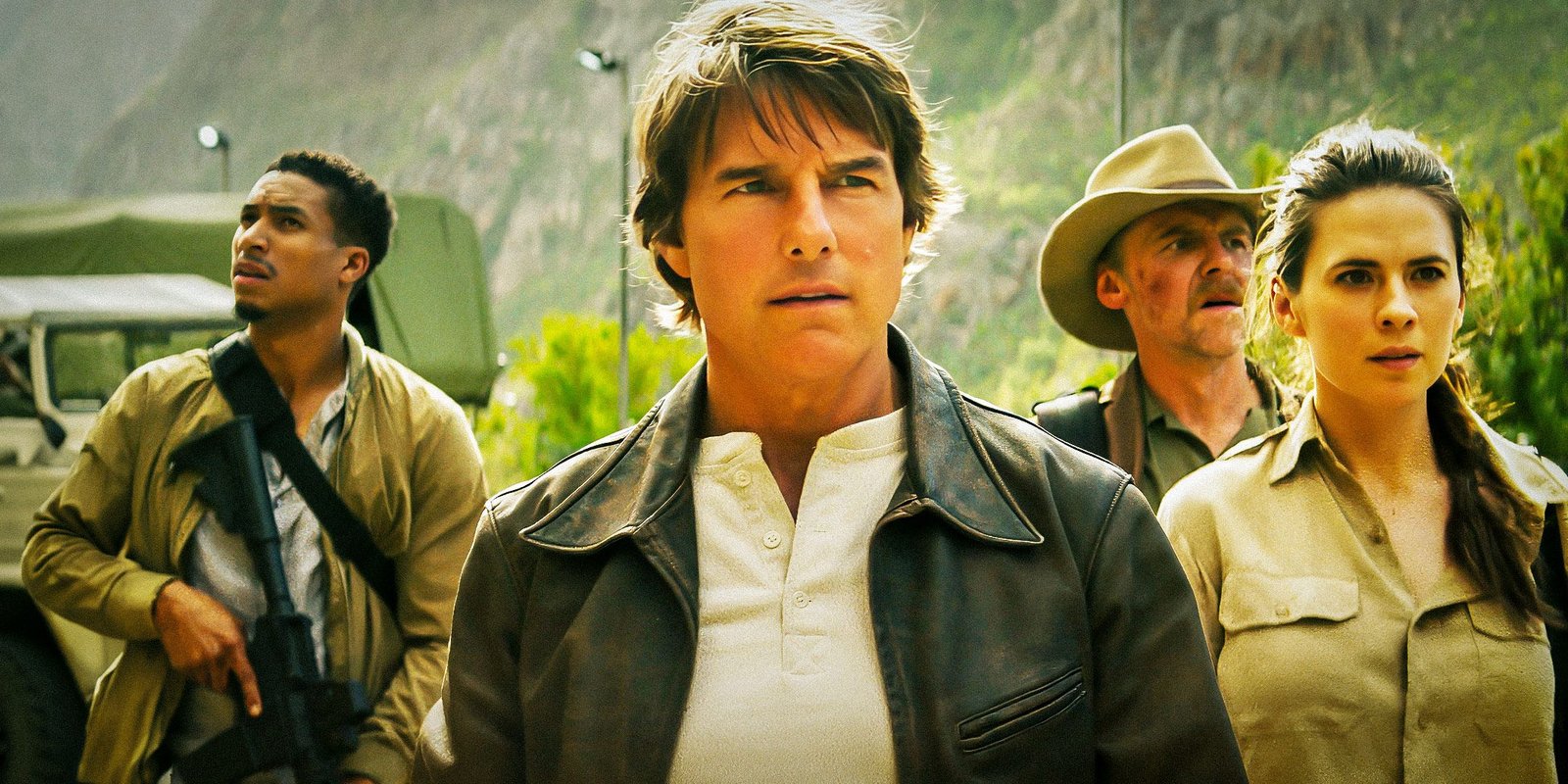 Did Tom Cruise's Reputation For Stunts Cost Him One Of Summer 2025's Biggest Movie Roles? 2 Tom Cruise, Greg Tarzan Davis, Simon Pegg, and Hayley Atwell stand together in Mission: Impossible - The Final Reckoning