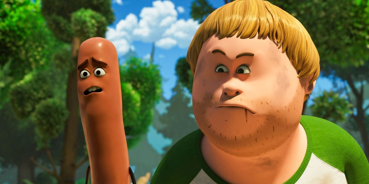 Frank and Jack looking worried in Sausage Party: Foodtopia