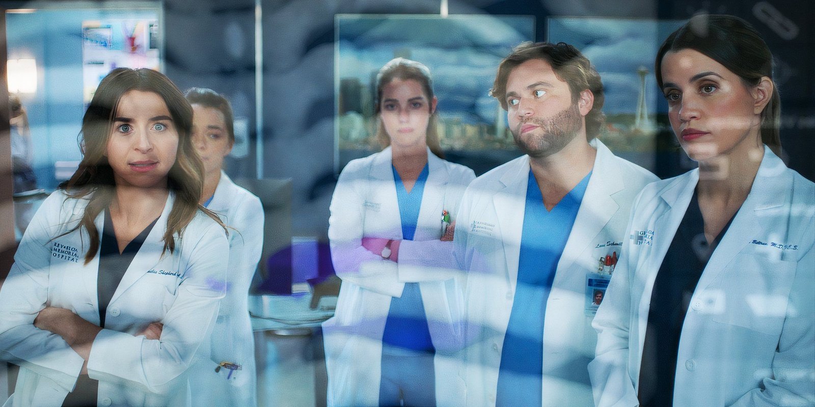 Grey's Anatomy Season 22 Can Finally Pay Off Station 19's Remaining Story After Warren's Failure 2 Caterina Scorsone as Amelia Shepherd, Midori Francis as Mika Yasuda, Adelaide Kane as Jules Millin, Jake Borelli as Levi Schmitt and Natalie Morales as Monica Beltran in Grey's Anatomy season 21