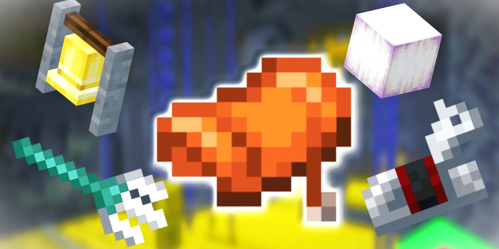 Minecraft Saddle, Frog Light, Horse Armor, Bell and Trident