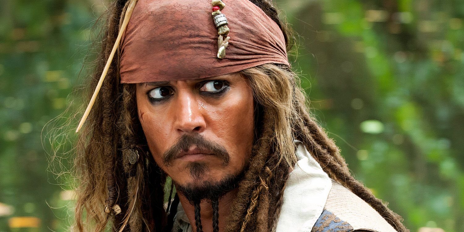 Captain Jack Sparrow is looking to the side in Pirates of the Caribbean 