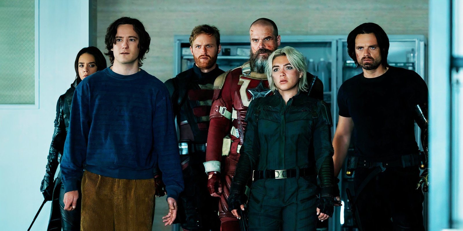 The members of the Thunderbolts lining up in Thunderbolts* (2025)
