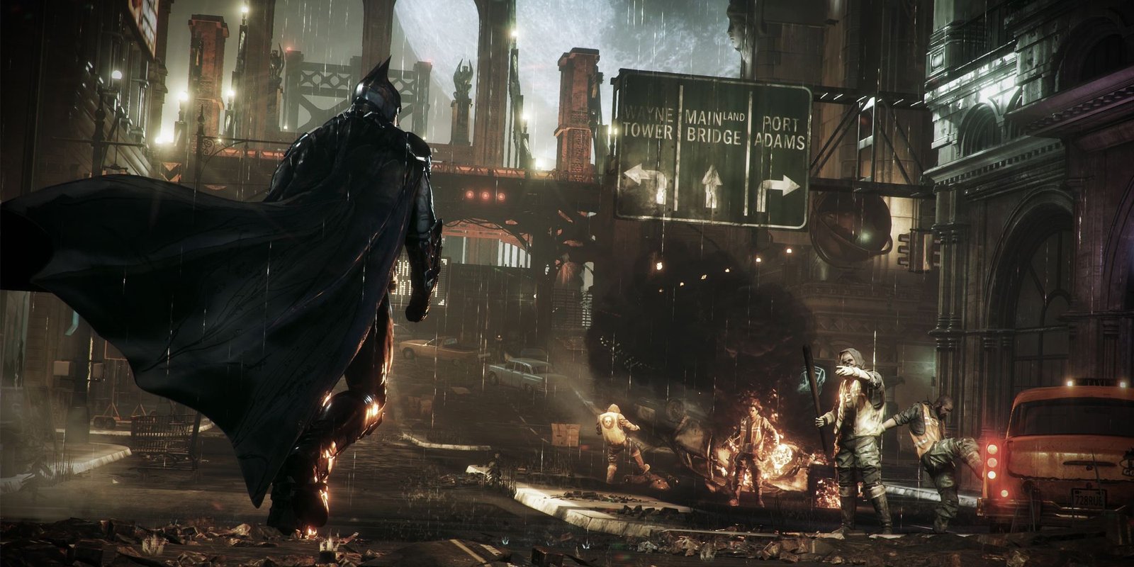 Batman Arkham Knight - Batman Approaching Criminals By Bridge.