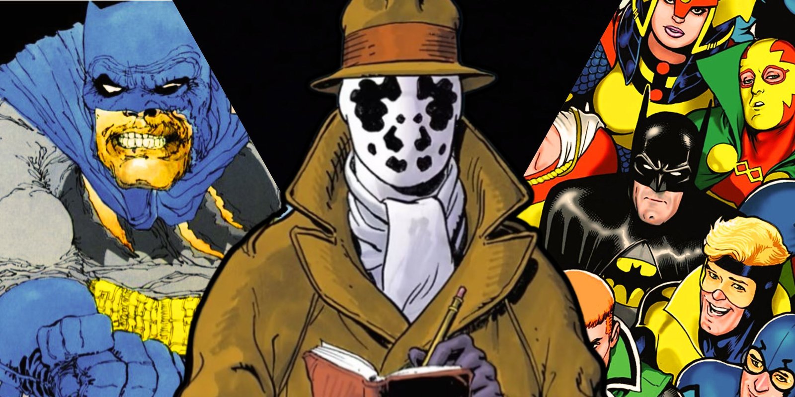 Watchmen’s Controversial Ending, Re-Examined; Be Honest, You’d Have Done the Same Thing 2 Composite image Dark Knight Returns, Watchmen, Justice League International