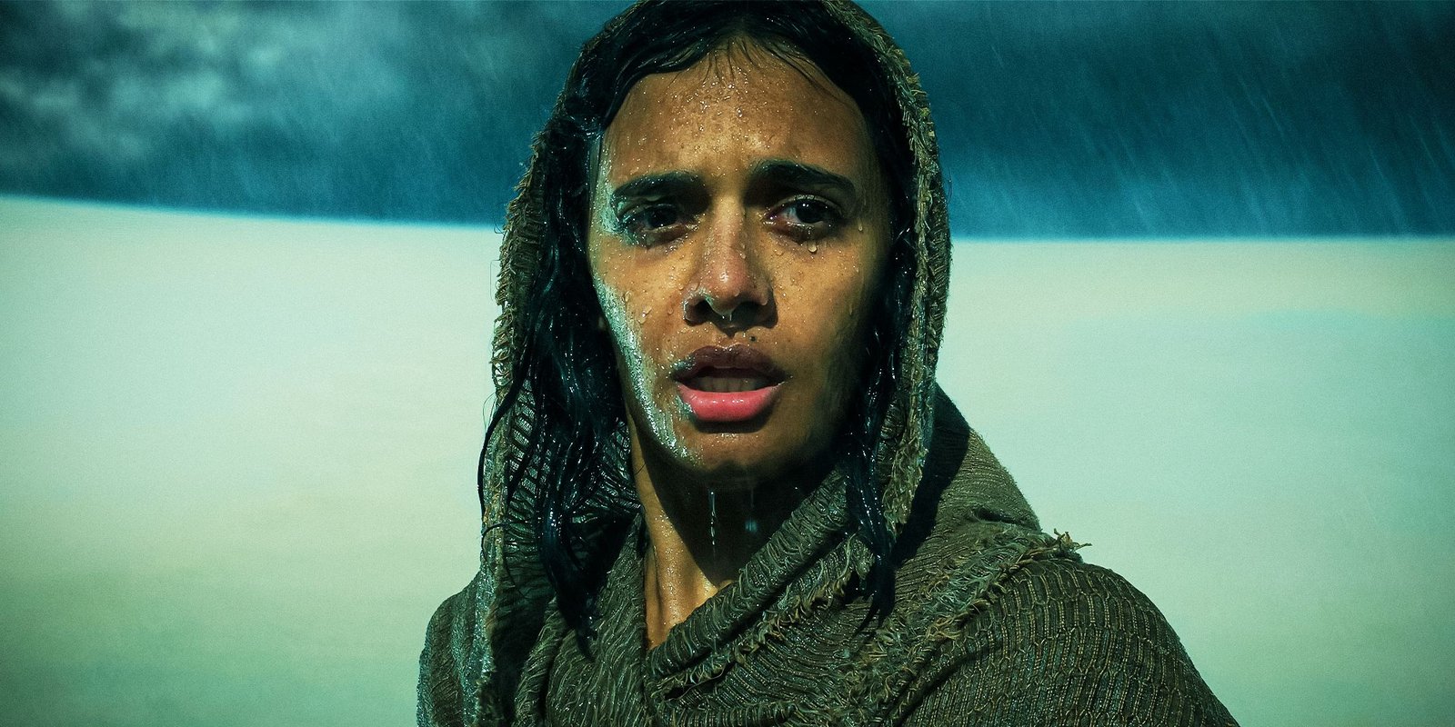 Egwene in the rain in The Wheel of Time