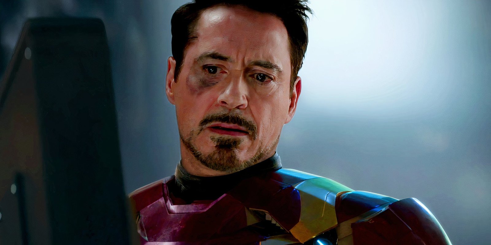 Robert Downey Jr.'s Iron Man looking sad in Captain America: Civil War