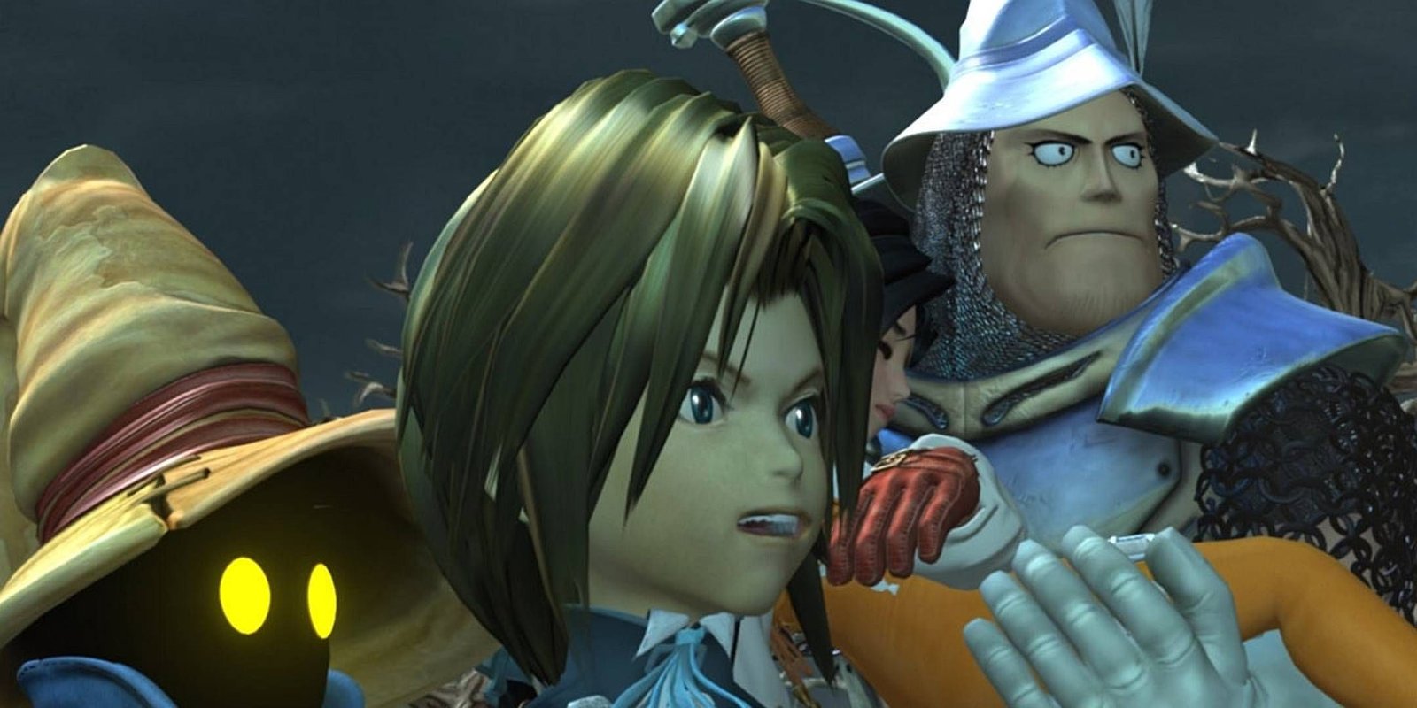 Zidane, Vivi, and Adelbert standing next to each other in Final Fantasy 9.