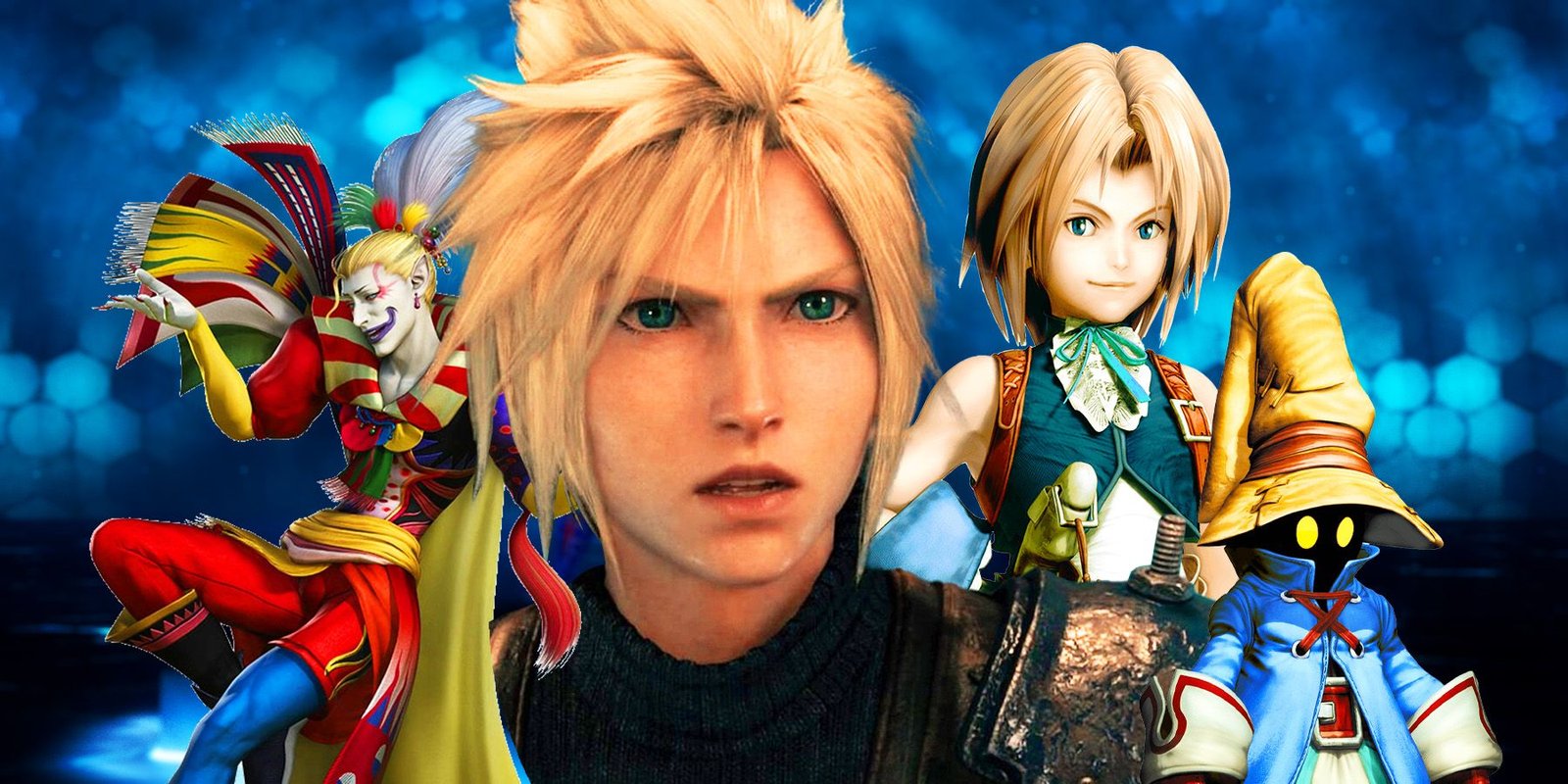 After FF7 Rebirth, I'm Scared About The Rumored Final Fantasy 9 Remake 6 FF9 characters, Kefka from FF6, and Cloud from FF7 Remake looking shocked