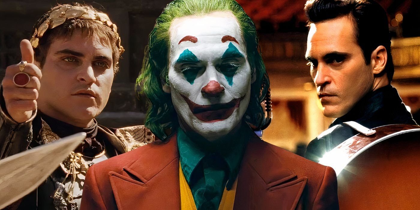 7 Best Movies To Watch Before Ari Aster's Star-Studded Western, Eddington 3 Blended image of Joaquin Phoenix as Johnny Cash in Walk the Line, Arthur Fleck in Joker, and Commodus in Gladiator.