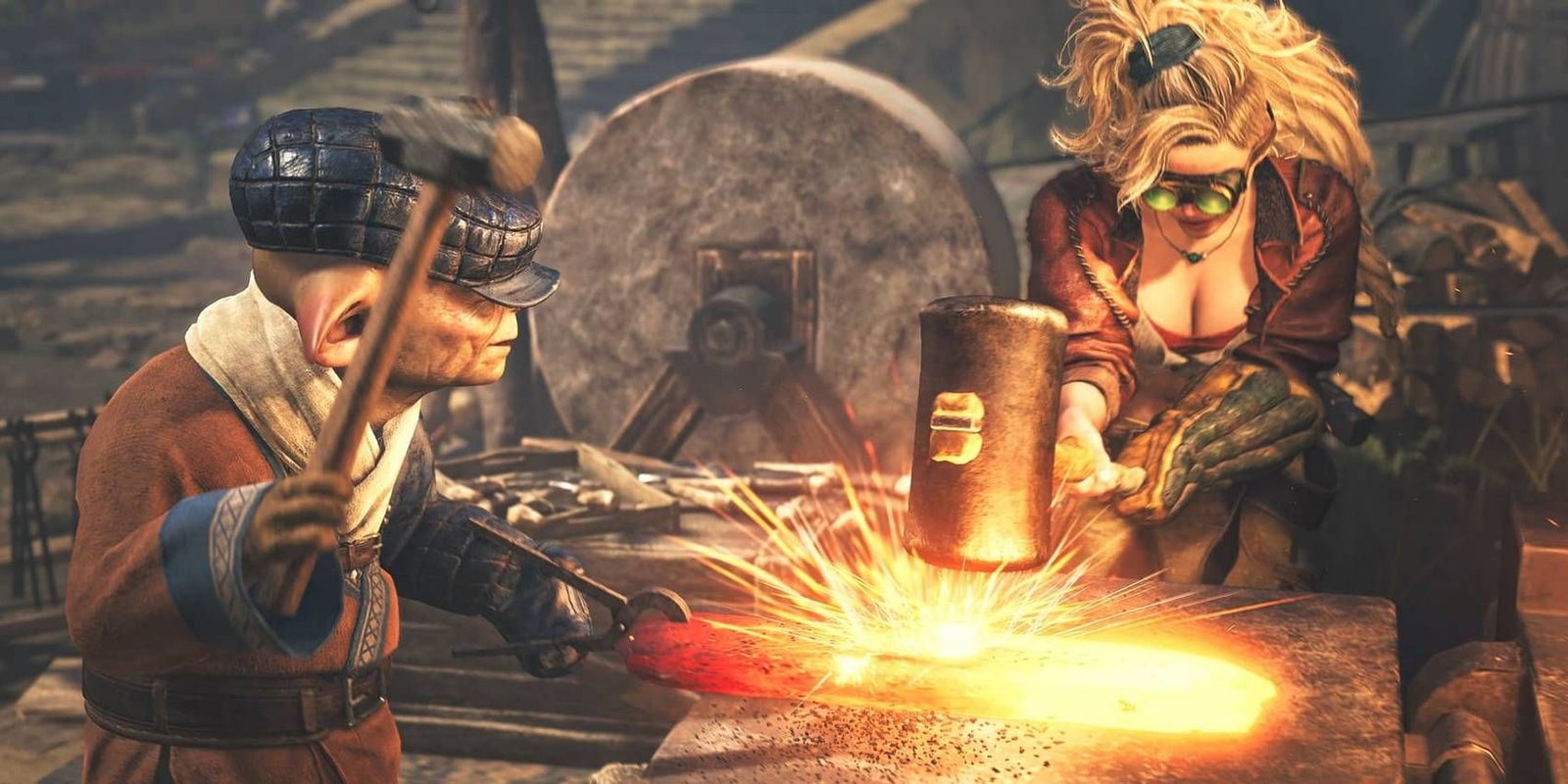 10 Ways Monster Hunter Wilds Can Turn Around Its "Overwhelmingly Negative" Steam Reviews 3 Monster Hunter Wilds Gemma and Suja blacksmith forging a weapon together