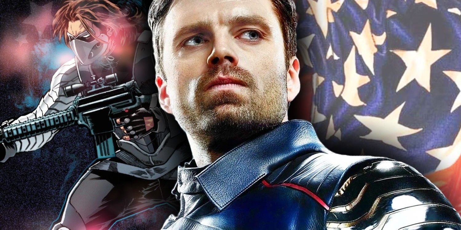 5 Major Bucky Barnes Moments That Define the New Avenger (for Better or Worse) 4 BUCKY BARNES AKA WINTER SOLDIER WITH AMERICAN FLAG