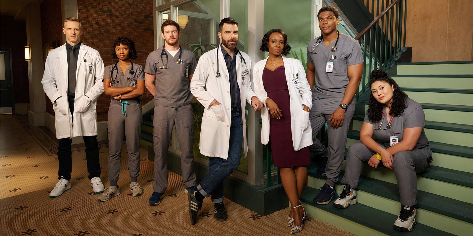 The cast of Brilliant Minds standing together in a promotional photo