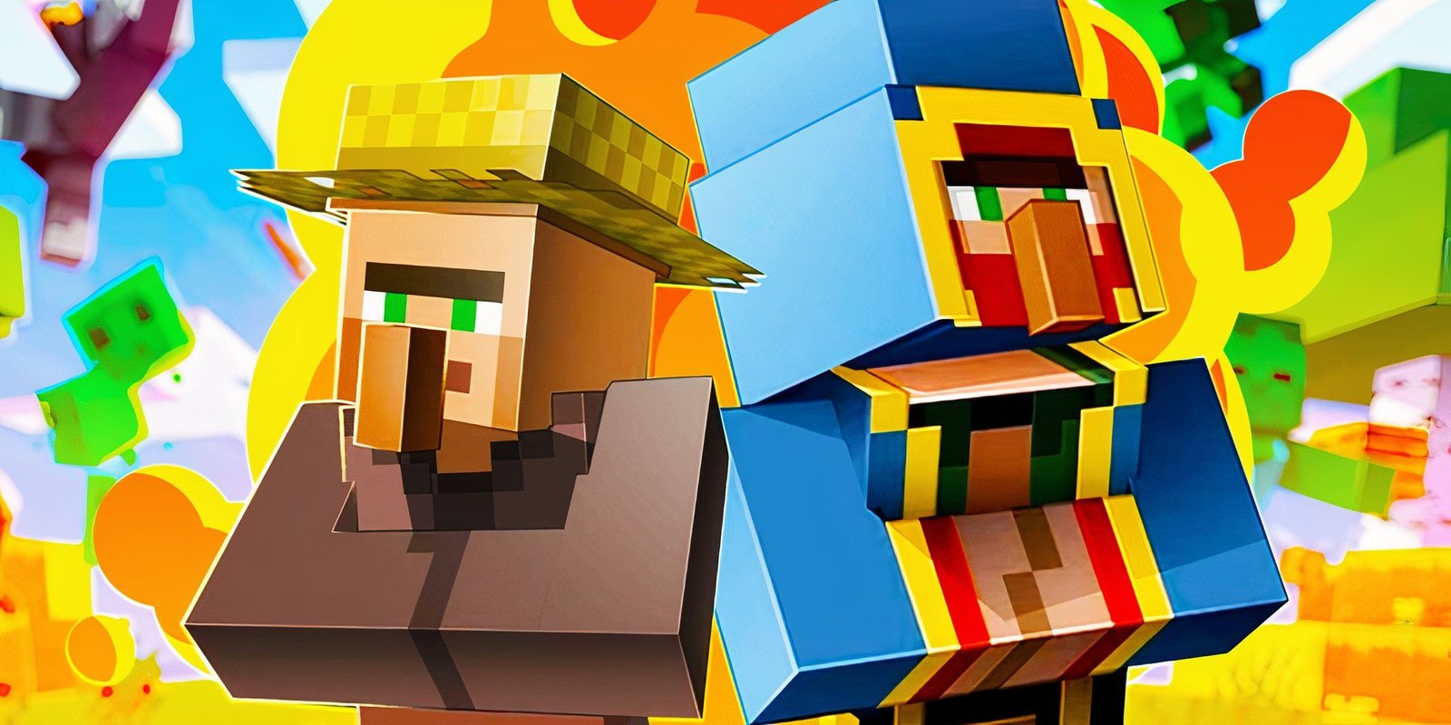 20 Best Seeds For Minecraft 1.21 Bedrock Edition 3 A Villager and a Trader from Minecraft with some lave and mobs in the background