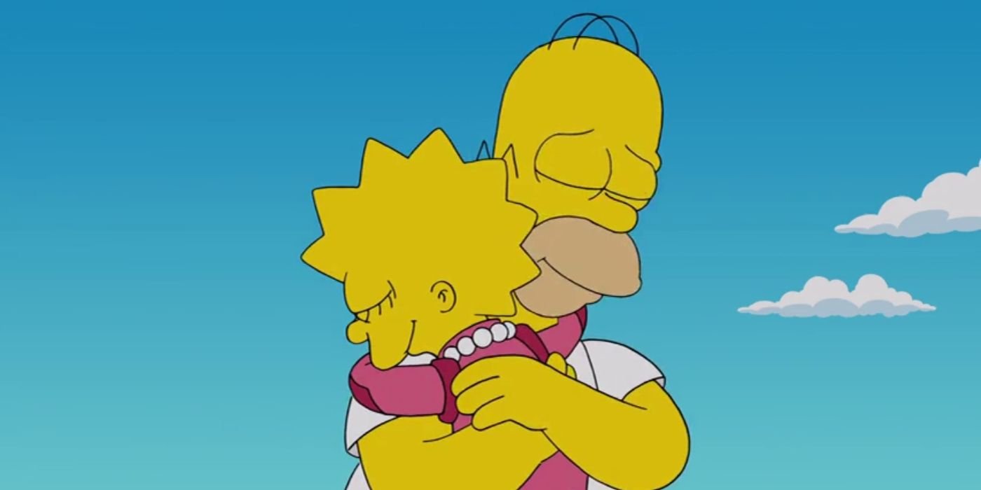Homer hugging Lisa in the The Simpsons episode Lisa Gets an F