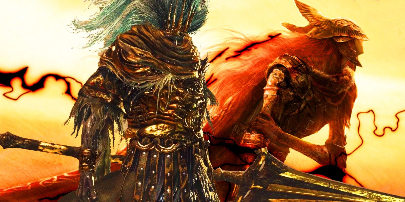 Dark Souls 3 Duo Have Perfected Cosplay With Incredibly Realistic Mimic & Fire Keeper 2 Elden Ring's Malenia next to Dark Souls 3's Nameless King.