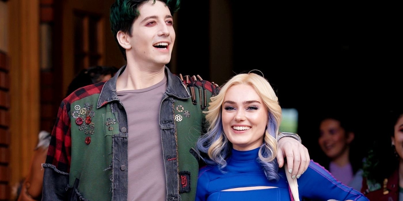 Milo Manheim as Zed and Meg Donnelly as Addison leaving Mountain Colliege in Zombies 4 Dawn of the Vampires
