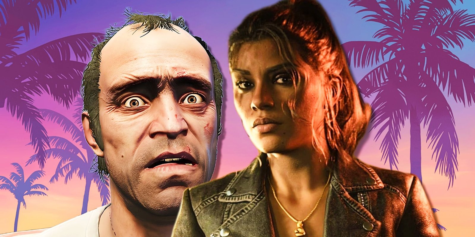 Forget GTA 6, One Rockstar Game Would Benefit Most From A Comeback 2 A mildly perturbed Lucia from GTA 6 in front of a terrified Trevor from GTA 5.