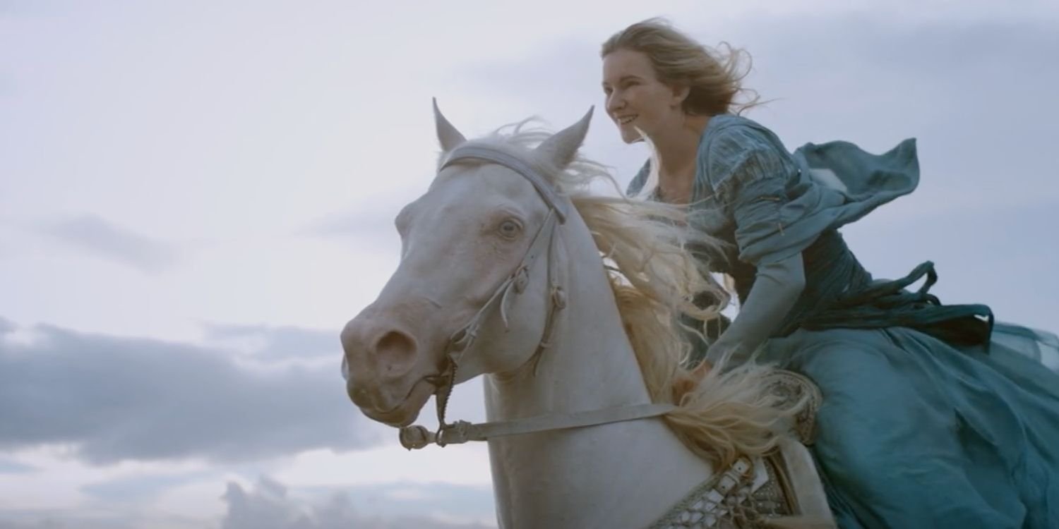 Galadriel on a galloping horse Lord of the Rings Rings of Power Season 1 Episode 3