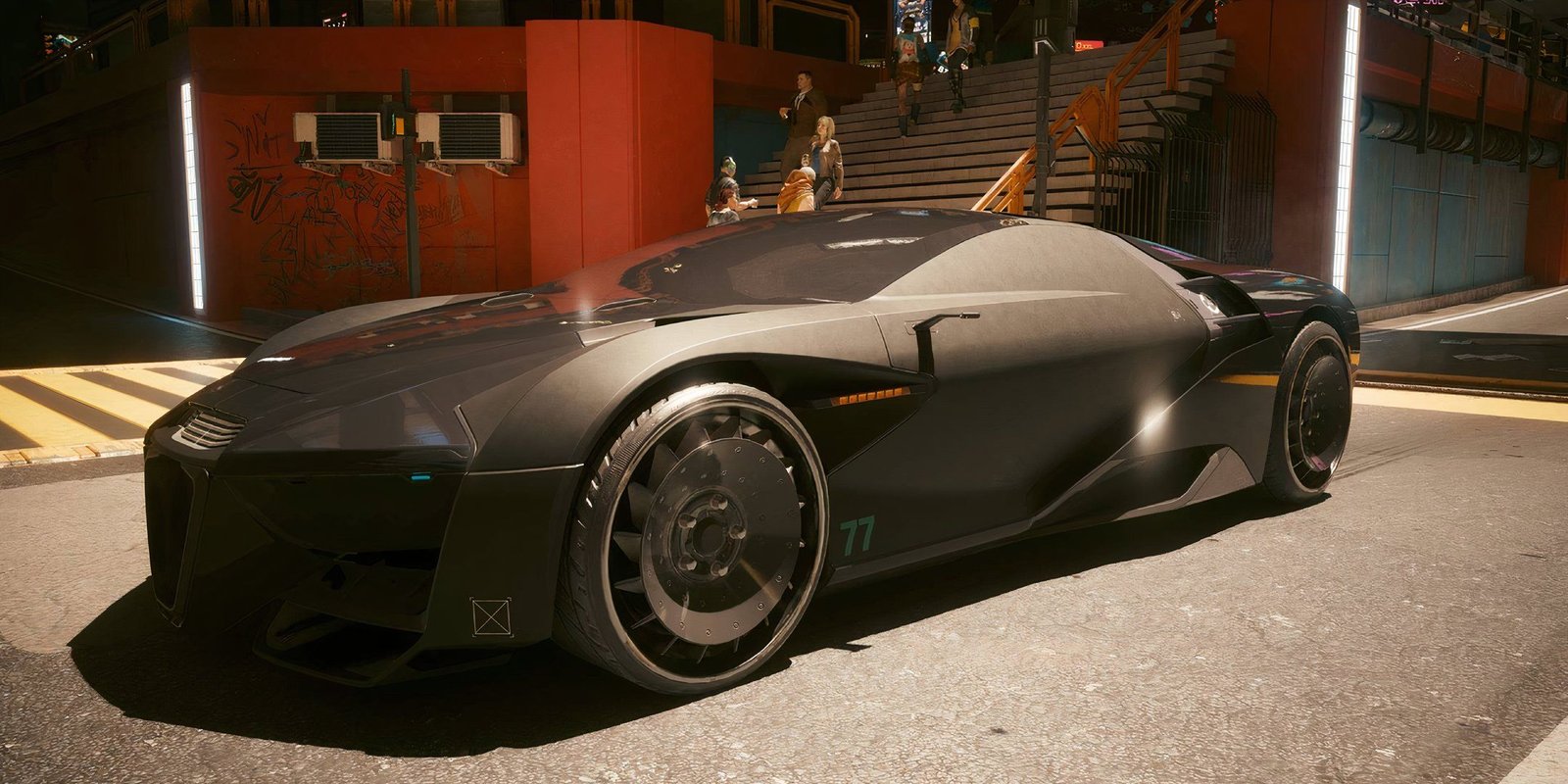 A fancy sports car in the Cyberpunk 2077 Update 2.3.